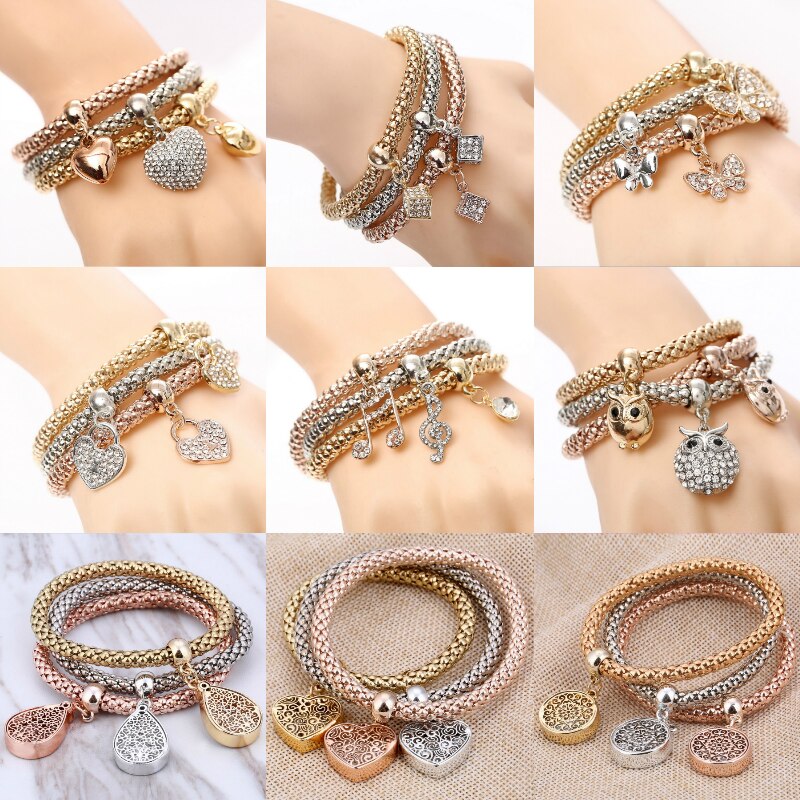ZOSHI-Bracelets à breloques coeur d'amour en cristal pour femme, plaqué or, théâtre l, bracelets pendentif éléphant, ensemble de bijoux de fête, ensemble de 3 pièces