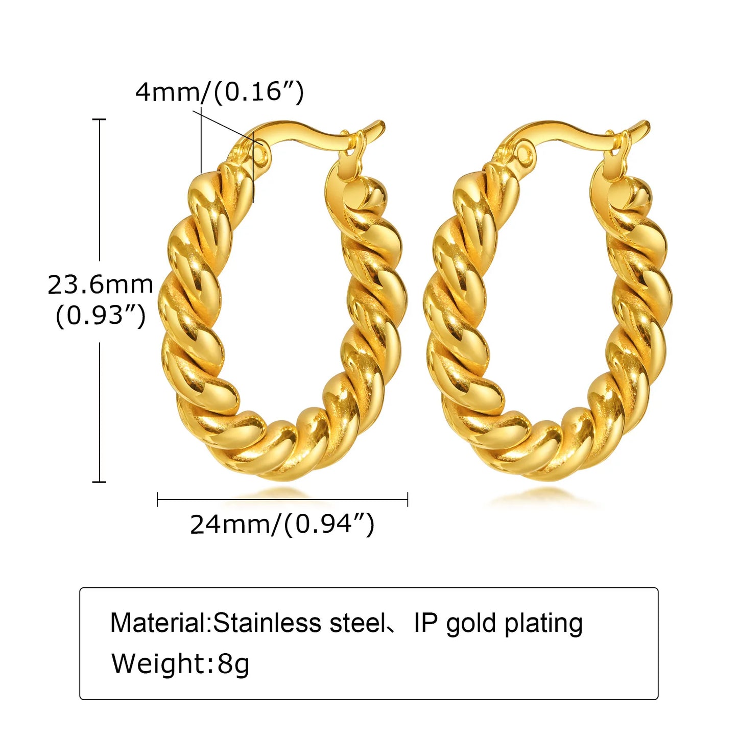 Huggies - boucle d'oreille torsadée en corde, bijoux en acier inoxydable
