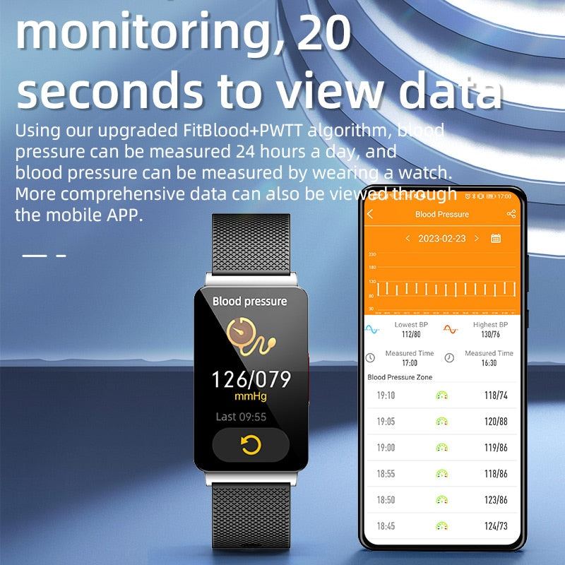 Bracelet connecté ECG PPG HRV, 2023 °, capteur d'activité physique avec suivi de la fréquence cardiaque, système de surveillance de la glycémie sans sang, Non invasif