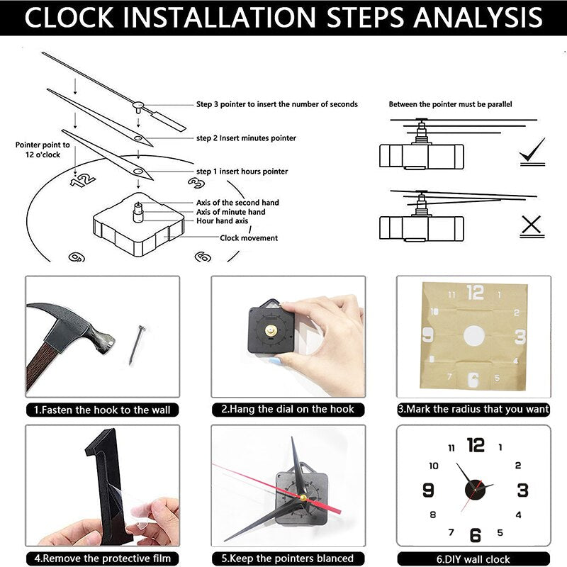 Horloge murale lumineuse 3D sans cadre, autocollants muraux, horloge silencieuse pour la maison, salon, bureau, décor de chambre à coucher