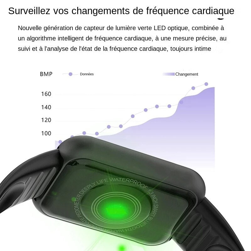 Montre fréquence cardiaque pression artérielle Sports Bluetooth homme, femme