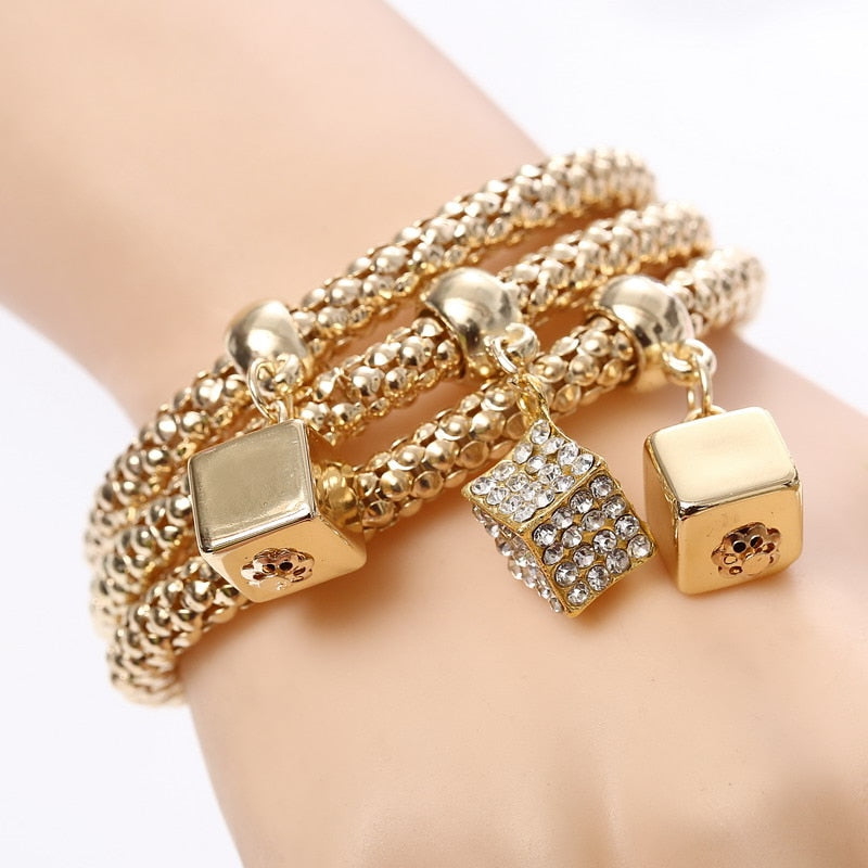 ZOSHI-Bracelets à breloques coeur d'amour en cristal pour femme, plaqué or, théâtre l, bracelets pendentif éléphant, ensemble de bijoux de fête, ensemble de 3 pièces