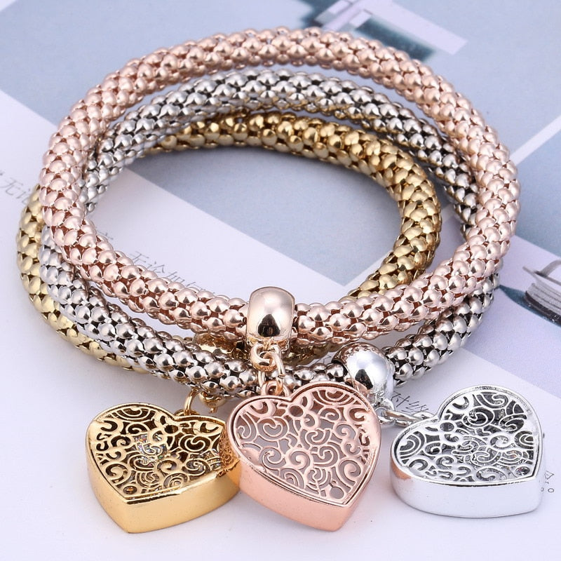 ZOSHI-Bracelets à breloques coeur d'amour en cristal pour femme, plaqué or, théâtre l, bracelets pendentif éléphant, ensemble de bijoux de fête, ensemble de 3 pièces