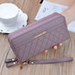 Portefeuille long en cuir, pompon pour femme