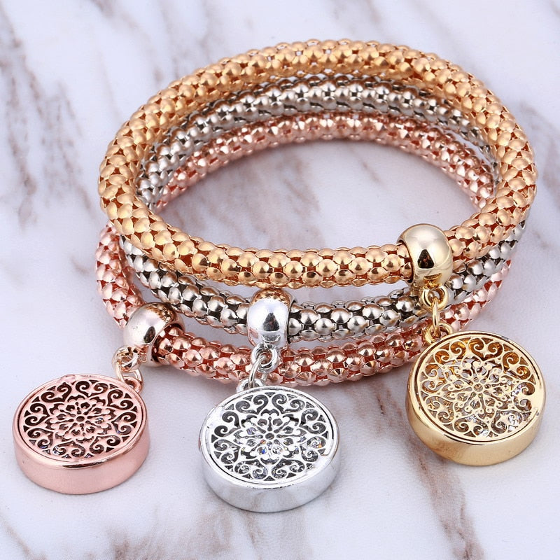 ZOSHI-Bracelets à breloques coeur d'amour en cristal pour femme, plaqué or, théâtre l, bracelets pendentif éléphant, ensemble de bijoux de fête, ensemble de 3 pièces
