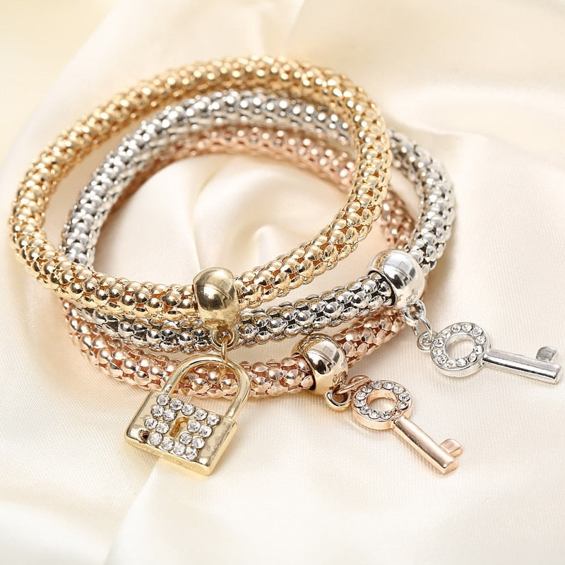 ZOSHI-Bracelets à breloques coeur d'amour en cristal pour femme, plaqué or, théâtre l, bracelets pendentif éléphant, ensemble de bijoux de fête, ensemble de 3 pièces