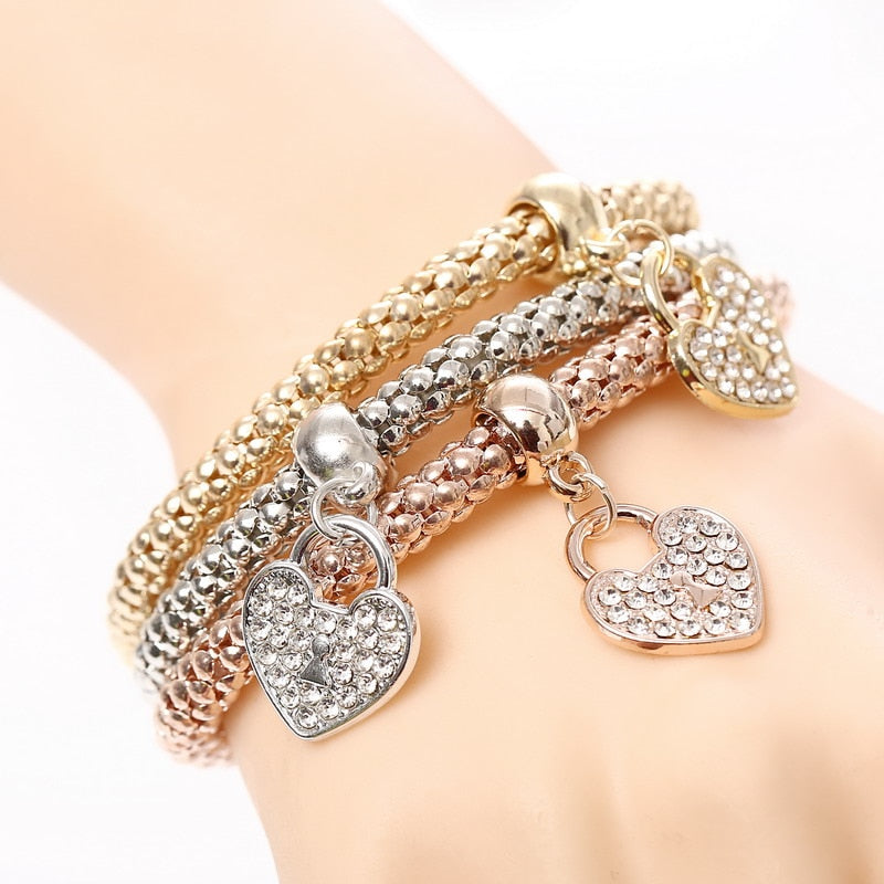 ZOSHI-Bracelets à breloques coeur d'amour en cristal pour femme, plaqué or, théâtre l, bracelets pendentif éléphant, ensemble de bijoux de fête, ensemble de 3 pièces
