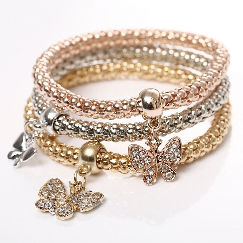 ZOSHI-Bracelets à breloques coeur d'amour en cristal pour femme, plaqué or, théâtre l, bracelets pendentif éléphant, ensemble de bijoux de fête, ensemble de 3 pièces