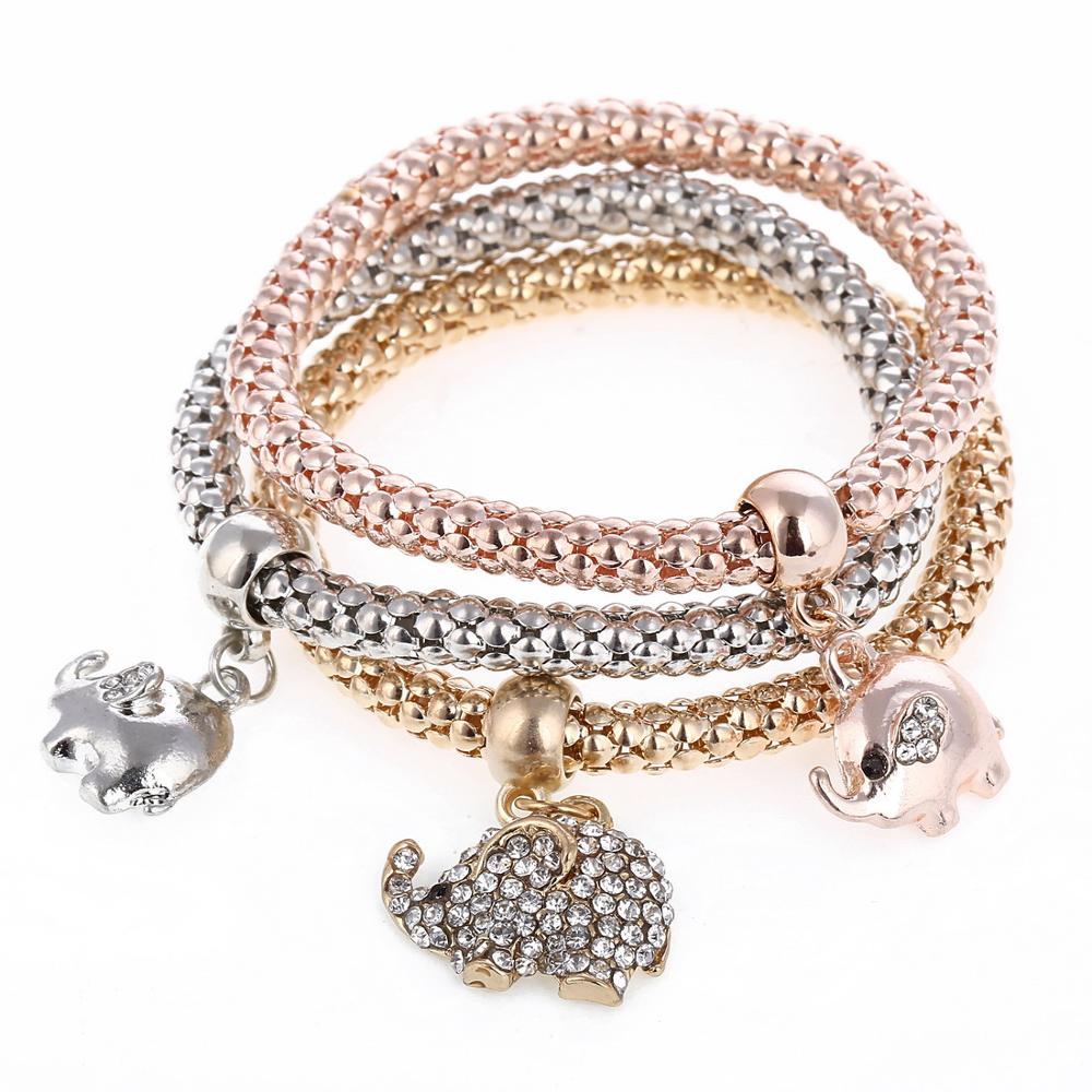ZOSHI-Bracelets à breloques coeur d'amour en cristal pour femme, plaqué or, théâtre l, bracelets pendentif éléphant, ensemble de bijoux de fête, ensemble de 3 pièces