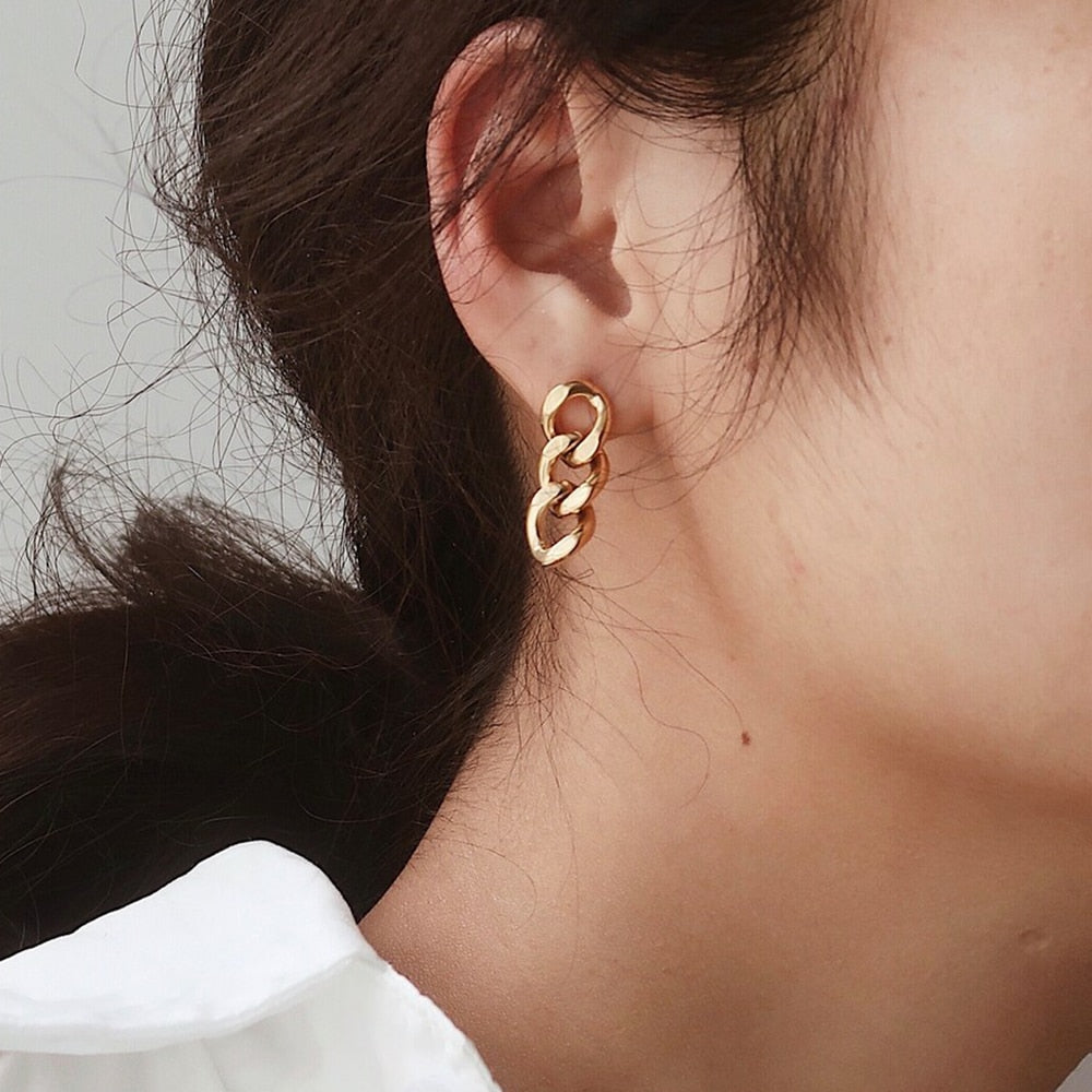 eManco – boucles d'oreilles Punk à maillons cubains pour femmes, bijoux en or véritable, boucle d'oreille, pendentif, cadeau