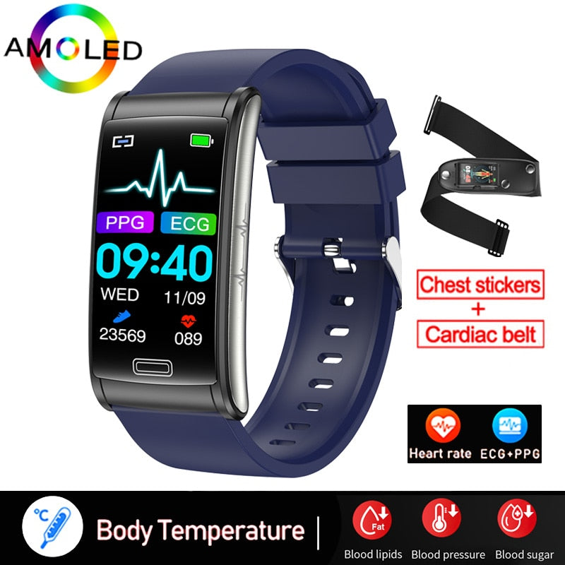 Bracelet connecté ECG + PPG pour hommes, montre intelligente de sport, capteur d'activité physique avec mesure du taux de sucre dans le sang, sans douleur et Non invasif, étanche IP68