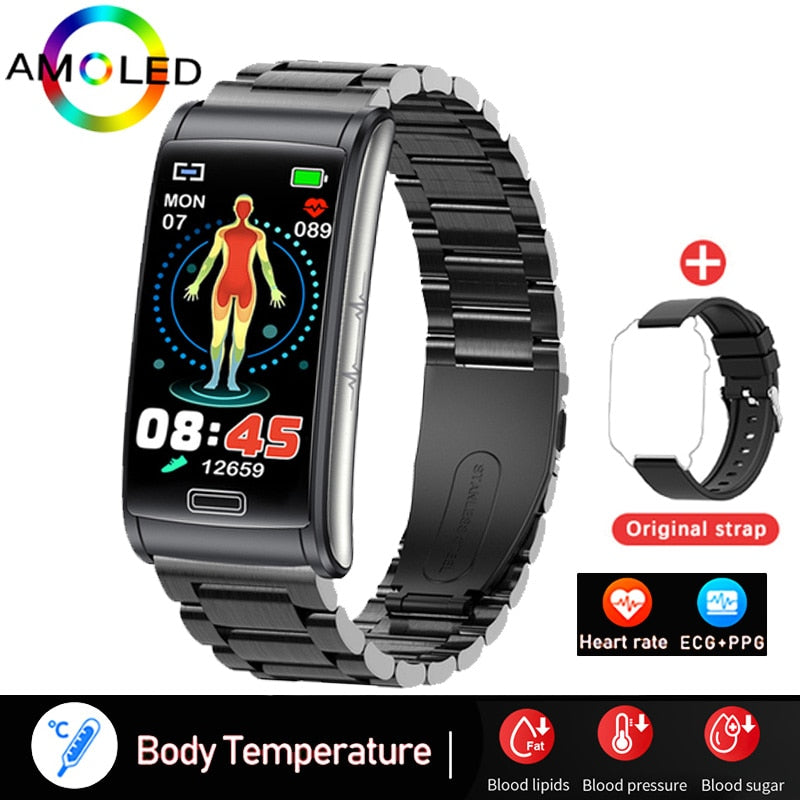 Bracelet connecté ECG + PPG pour hommes, montre intelligente de sport, capteur d'activité physique avec mesure du taux de sucre dans le sang, sans douleur et Non invasif, étanche IP68