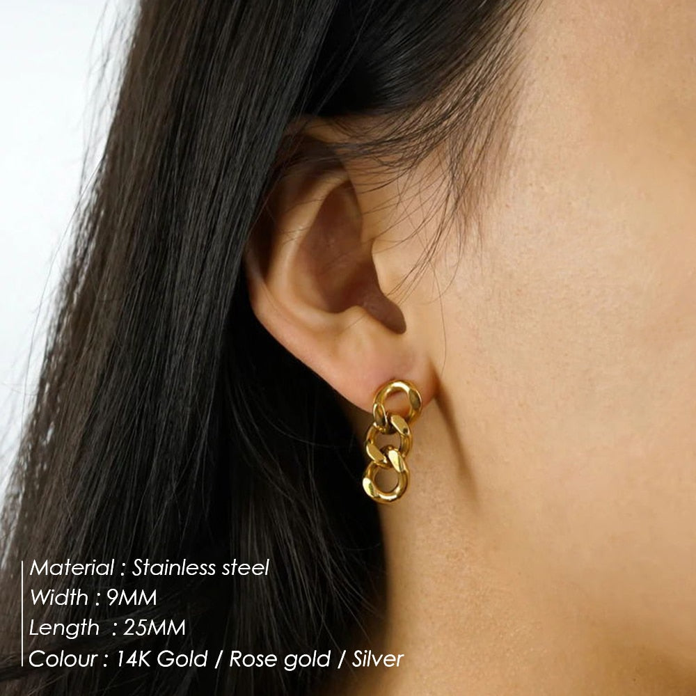 eManco – boucles d'oreilles Punk à maillons cubains pour femmes, bijoux en or véritable, boucle d'oreille, pendentif, cadeau