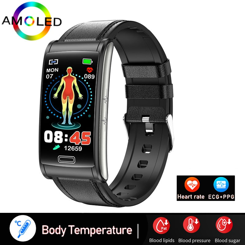 Bracelet connecté ECG + PPG pour hommes, montre intelligente de sport, capteur d'activité physique avec mesure du taux de sucre dans le sang, sans douleur et Non invasif, étanche IP68