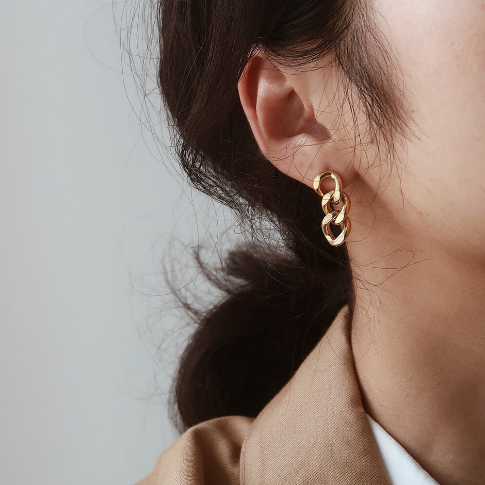eManco – boucles d'oreilles Punk à maillons cubains pour femmes, bijoux en or véritable, boucle d'oreille, pendentif, cadeau