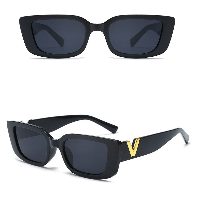 Lunettes de soleil œil de chat pour femmes, verres solaires de luxe V, classiques rectangulaires, à la mode, pour la conduite, UV400