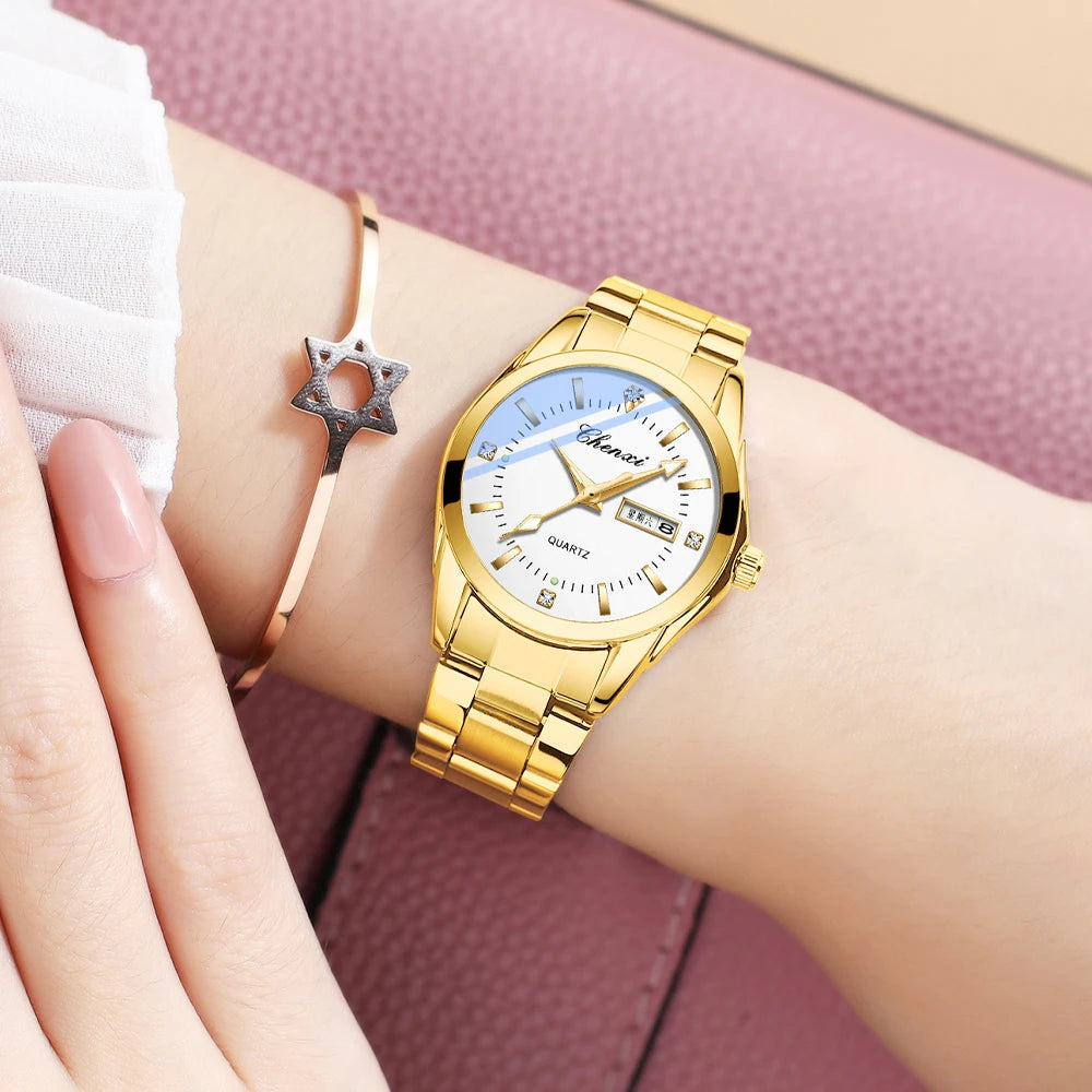CHENXI -Montres à Quartz d'or pour hommes et femmes