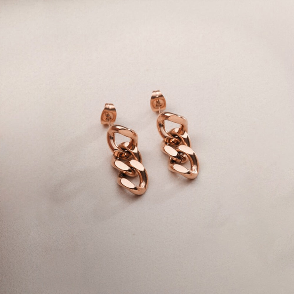 eManco – boucles d'oreilles Punk à maillons cubains pour femmes, bijoux en or véritable, boucle d'oreille, pendentif, cadeau