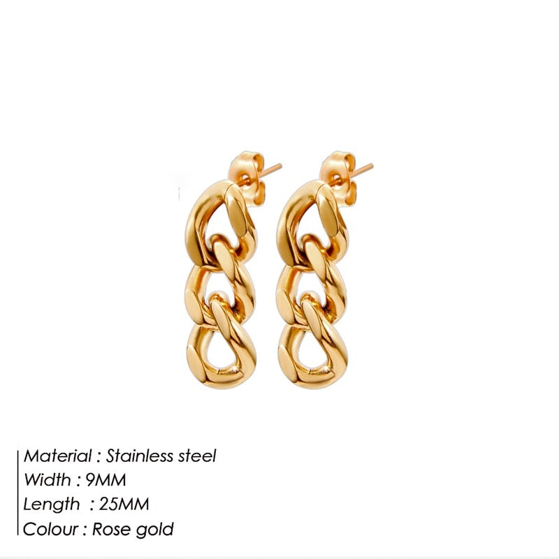 eManco – boucles d'oreilles Punk à maillons cubains pour femmes, bijoux en or véritable, boucle d'oreille, pendentif, cadeau