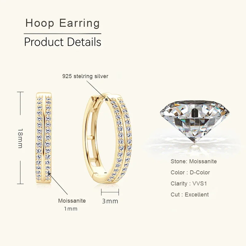 Boucles d'oreilles créoles RAPRGOLD GRA certifiées en moissanite pour femmes en argent sterling