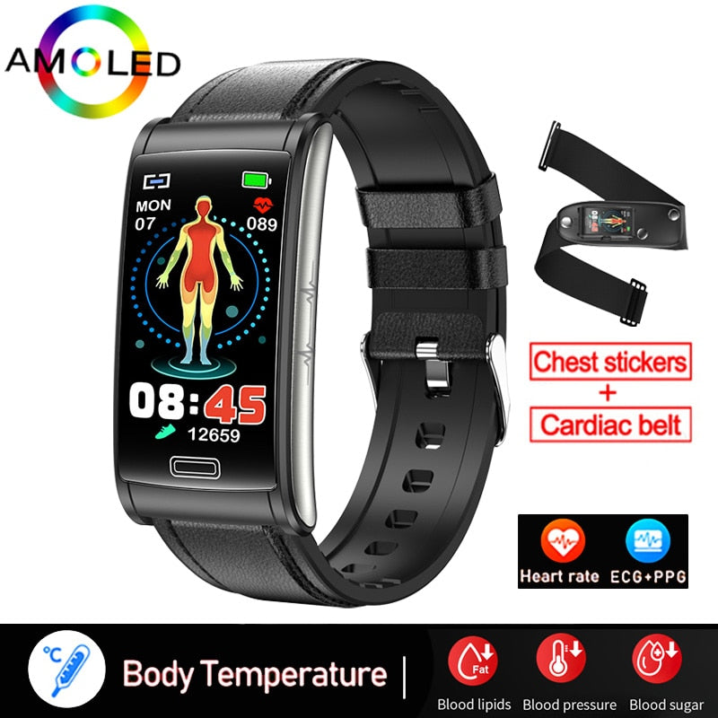 Bracelet connecté ECG + PPG pour hommes, montre intelligente de sport, capteur d'activité physique avec mesure du taux de sucre dans le sang, sans douleur et Non invasif, étanche IP68