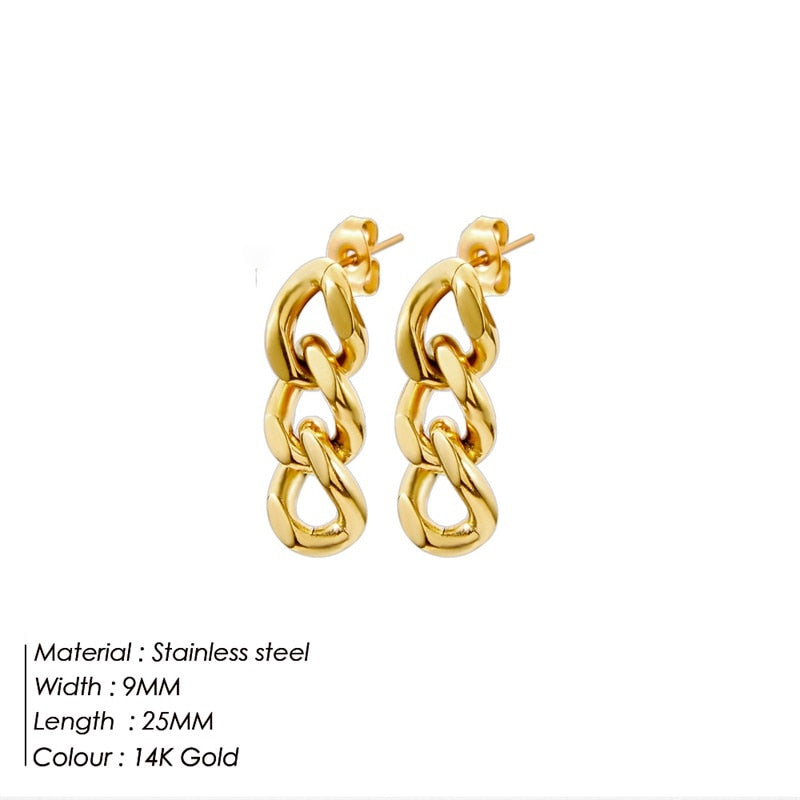 eManco – boucles d'oreilles Punk à maillons cubains pour femmes, bijoux en or véritable, boucle d'oreille, pendentif, cadeau