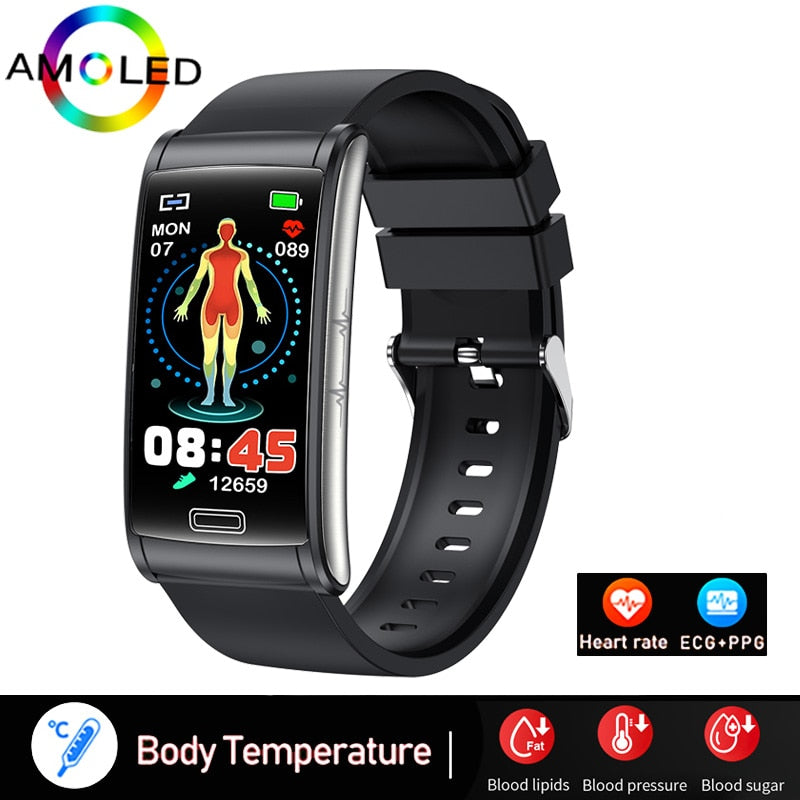 Bracelet connecté ECG + PPG pour hommes, montre intelligente de sport, capteur d'activité physique avec mesure du taux de sucre dans le sang, sans douleur et Non invasif, étanche IP68