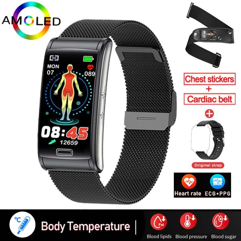 Bracelet connecté ECG + PPG pour hommes, montre intelligente de sport, capteur d'activité physique avec mesure du taux de sucre dans le sang, sans douleur et Non invasif, étanche IP68