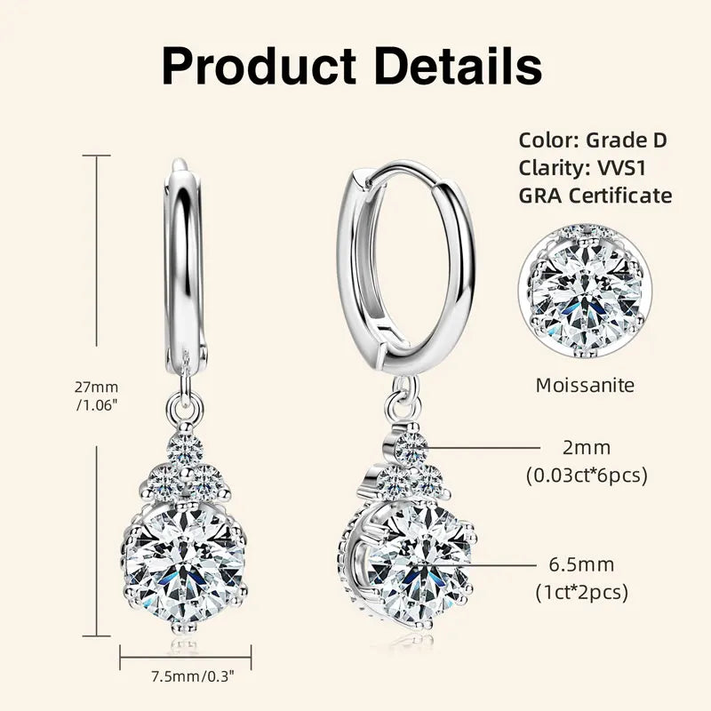 Boucles d'oreilles créoles en moissanite scintillantes RAPRGOLD pour femme
