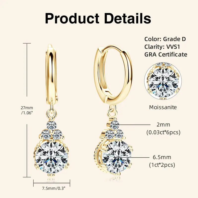 Boucles d'oreilles créoles en moissanite scintillantes RAPRGOLD pour femme