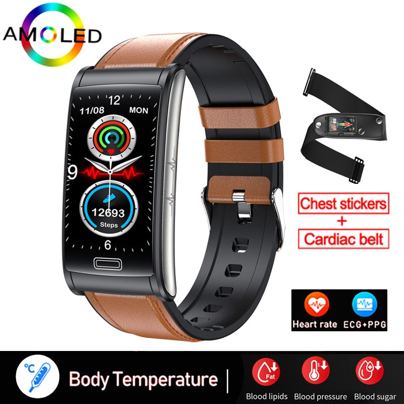 Bracelet connecté ECG + PPG pour hommes, montre intelligente de sport, capteur d'activité physique avec mesure du taux de sucre dans le sang, sans douleur et Non invasif, étanche IP68