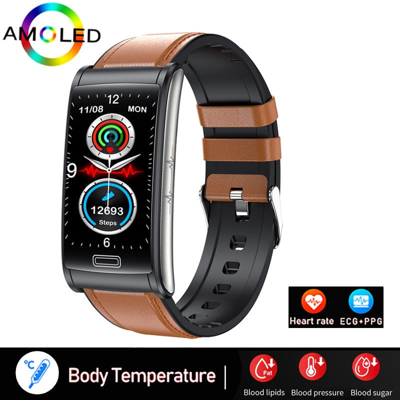 Bracelet connecté ECG + PPG pour hommes, montre intelligente de sport, capteur d'activité physique avec mesure du taux de sucre dans le sang, sans douleur et Non invasif, étanche IP68