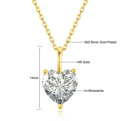 Collier en Moissanite en forme de cœur en or véritable 14K, pendentif classique pour femmes