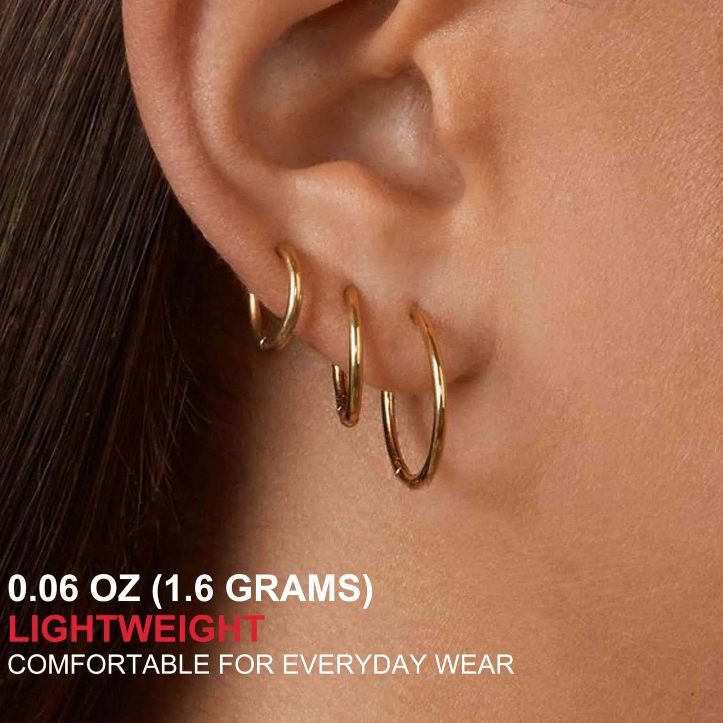 Vonmoos - Ensemble de boucles d'oreilles créole, plaqué or véritable 14k