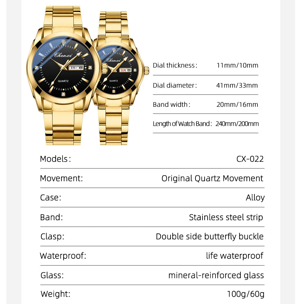 CHENXI -Montres à Quartz d'or pour hommes et femmes