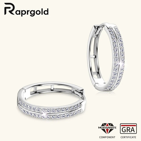 Boucles d'oreilles créoles RAPRGOLD GRA certifiées en moissanite pour femmes en argent sterling