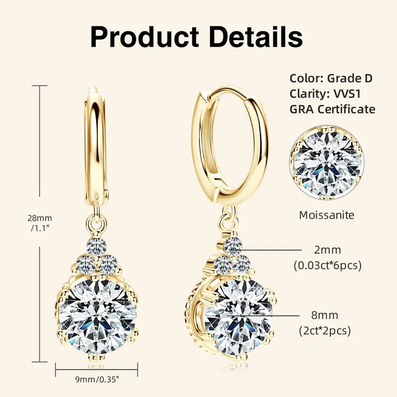 Boucles d'oreilles créoles en moissanite scintillantes RAPRGOLD pour femme