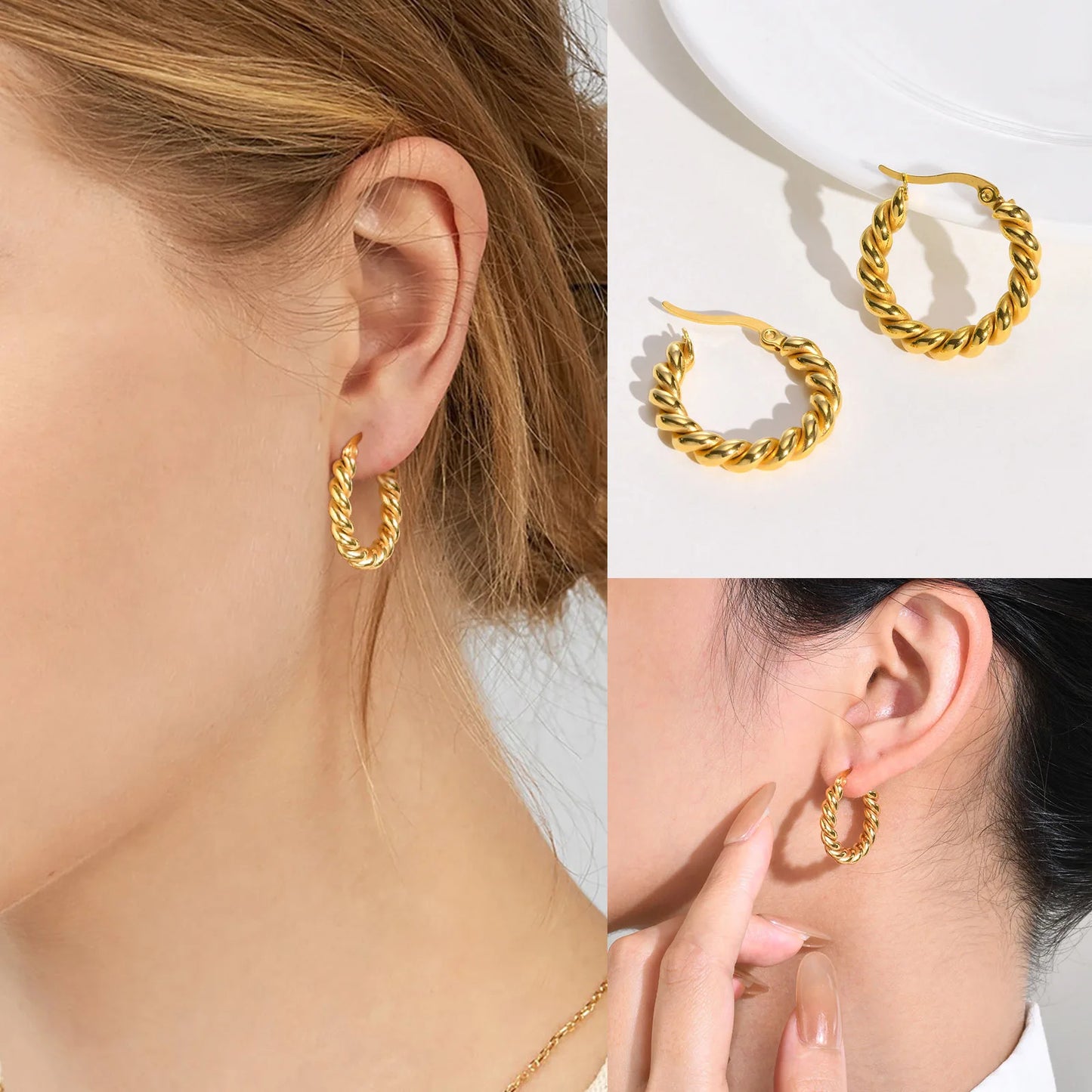 Huggies - boucle d'oreille torsadée en corde, bijoux en acier inoxydable