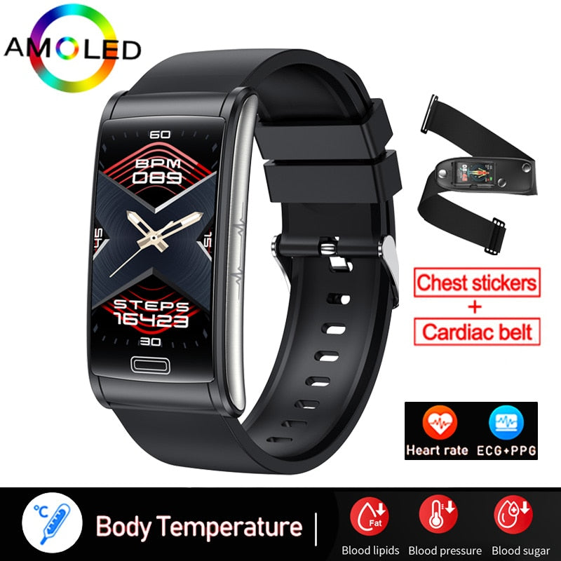 Bracelet connecté ECG + PPG pour hommes, montre intelligente de sport, capteur d'activité physique avec mesure du taux de sucre dans le sang, sans douleur et Non invasif, étanche IP68
