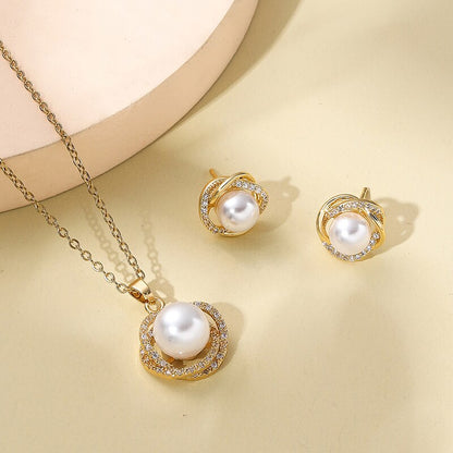 Ensemble de collier de perles plaqué or pour femme, goujon de boucle d'oreille, pendentif en pierre de cristal