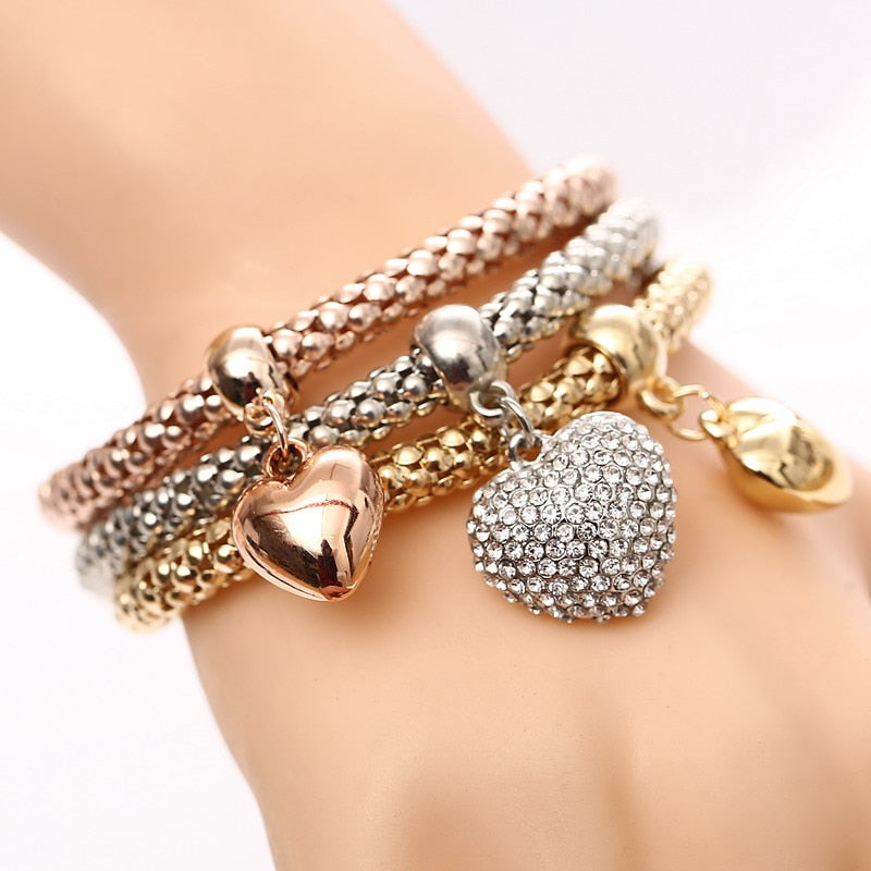 ZOSHI-Bracelets à breloques coeur d'amour en cristal pour femme, plaqué or, théâtre l, bracelets pendentif éléphant, ensemble de bijoux de fête, ensemble de 3 pièces