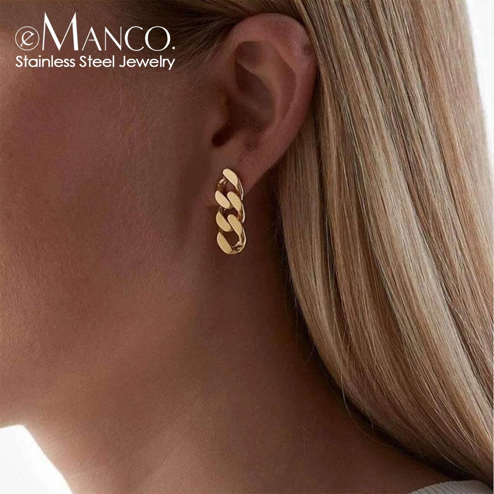 eManco – boucles d'oreilles Punk à maillons cubains pour femmes, bijoux en or véritable, boucle d'oreille, pendentif, cadeau
