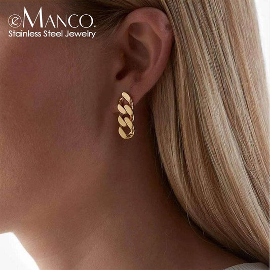 eManco – boucles d'oreilles Punk à maillons cubains pour femmes, bijoux en or véritable, boucle d'oreille, pendentif, cadeau