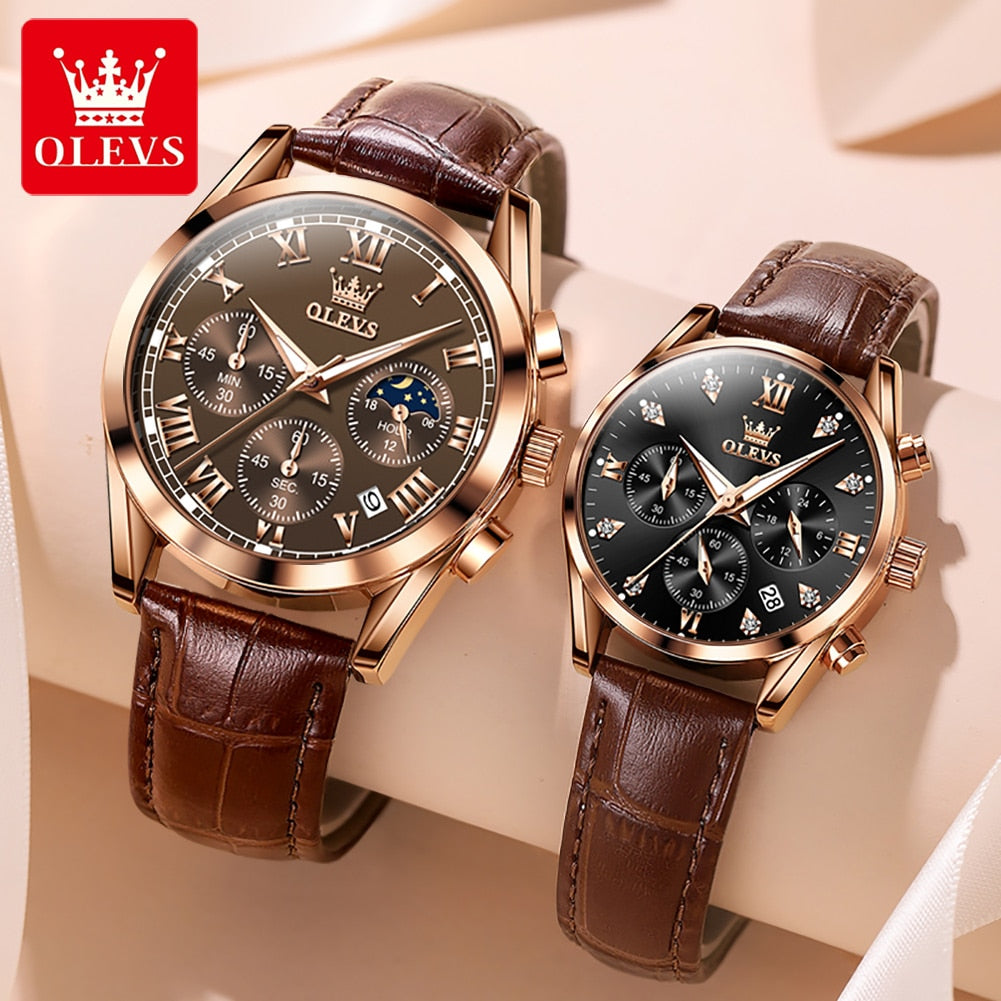 OLEVS – Montre de Couple pour hommes et femmes, cadran lumineux, calendrier, Date, luxe, Quartz, étanche, mode diamant