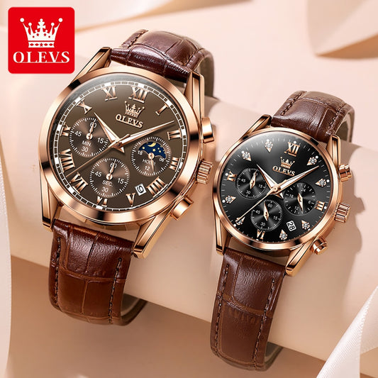 OLEVS – Montre de Couple pour hommes et femmes, cadran lumineux, calendrier, Date, luxe, Quartz, étanche, mode diamant
