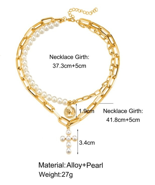 Delysia – collier pull Vintage pour femmes, incrusté de perles artificielles, pendentif croisé, sceau d'originalité
