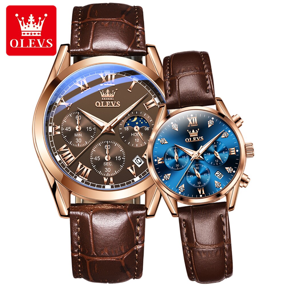 OLEVS – Montre de Couple pour hommes et femmes, cadran lumineux, calendrier, Date, luxe, Quartz, étanche, mode diamant