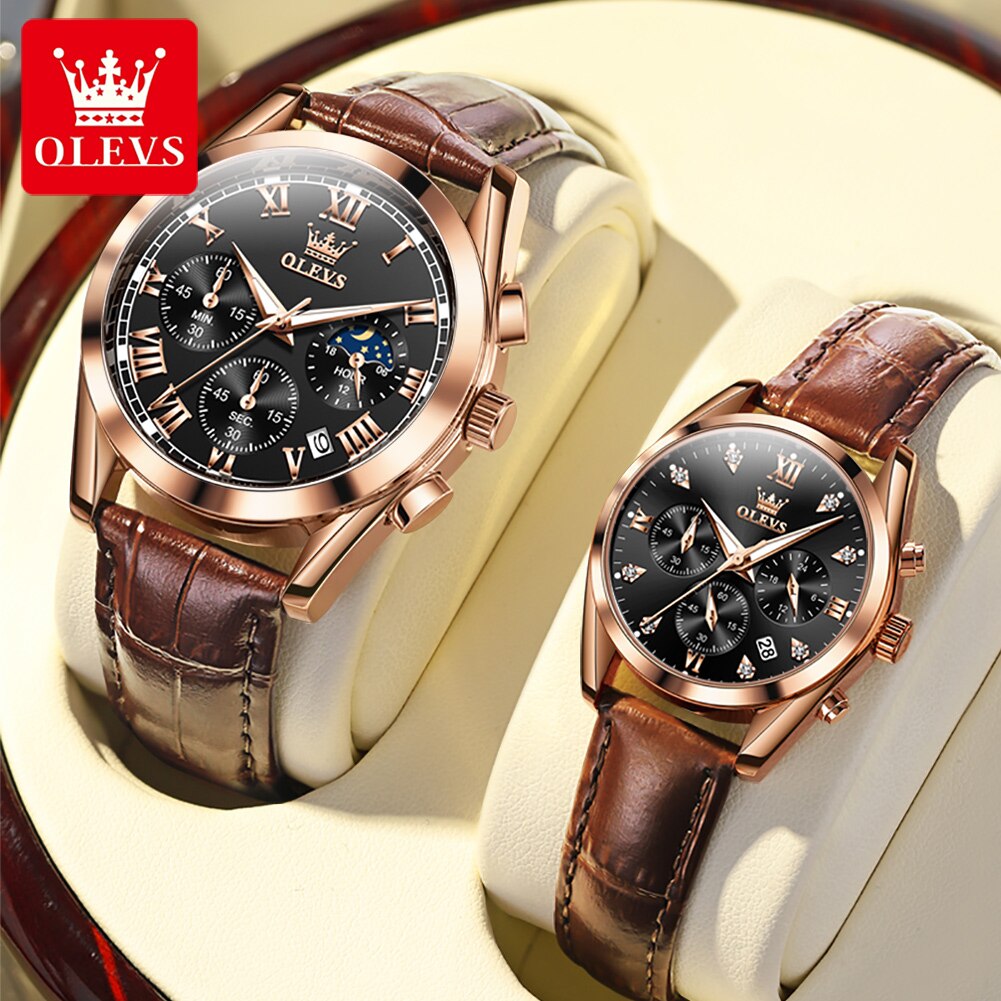 OLEVS – Montre de Couple pour hommes et femmes, cadran lumineux, calendrier, Date, luxe, Quartz, étanche, mode diamant