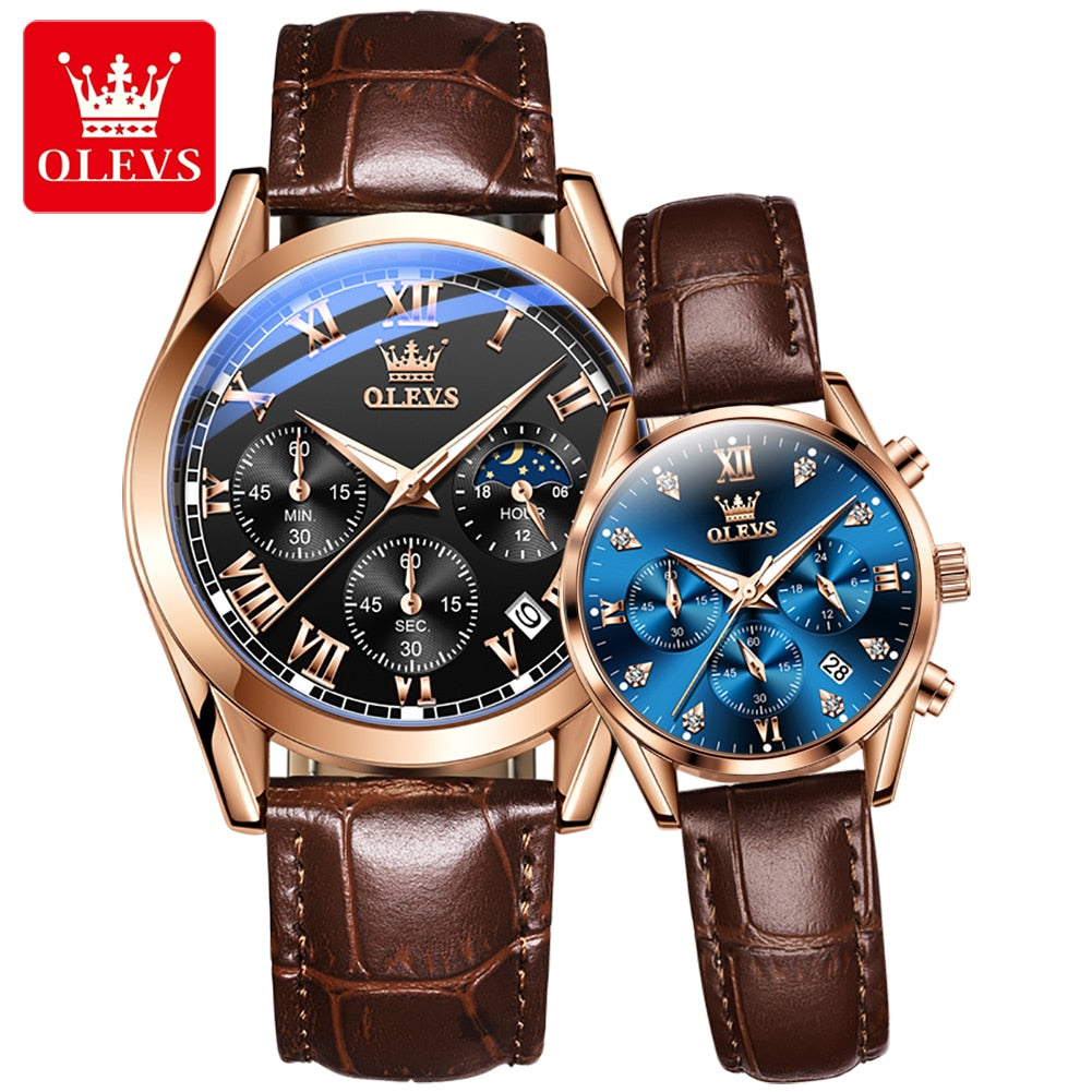 OLEVS – Montre de Couple pour hommes et femmes, cadran lumineux, calendrier, Date, luxe, Quartz, étanche, mode diamant