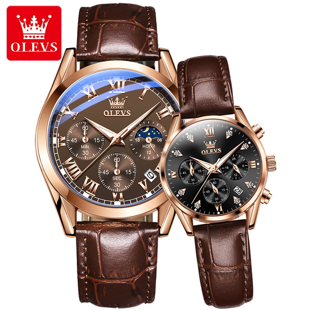 OLEVS – Montre de Couple pour hommes et femmes, cadran lumineux, calendrier, Date, luxe, Quartz, étanche, mode diamant